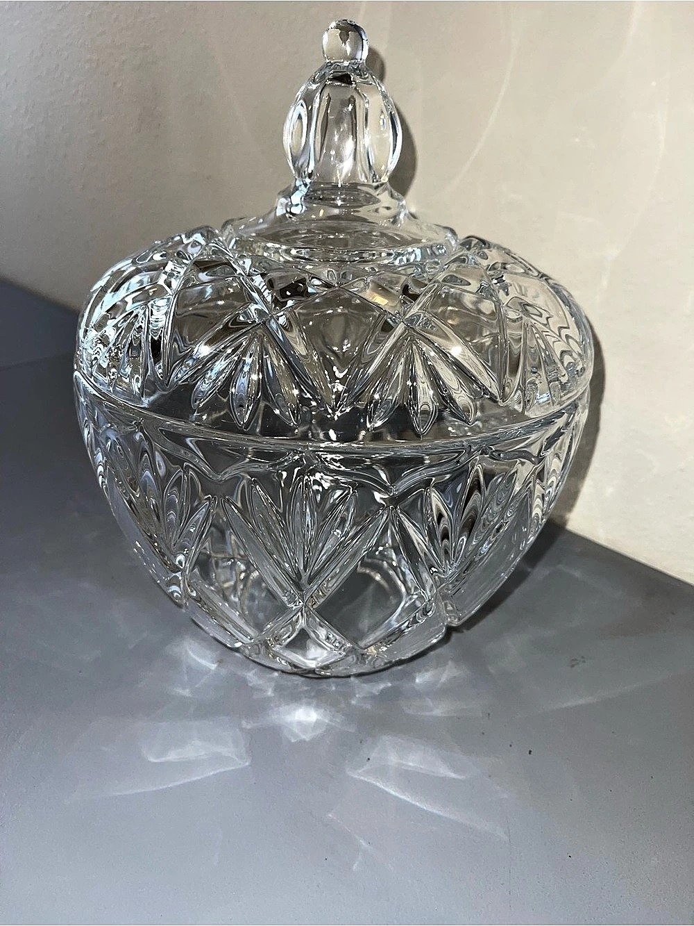 Clear Cut Glass Lidded Punch Bowl